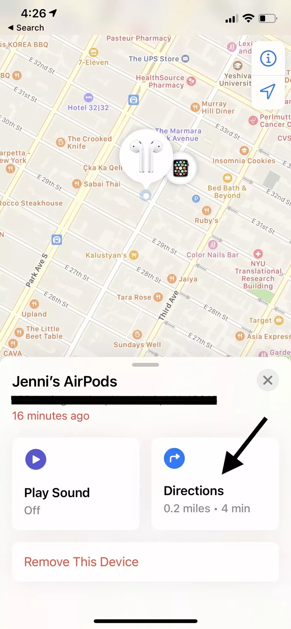 Click on the device to see its last known location on a map
