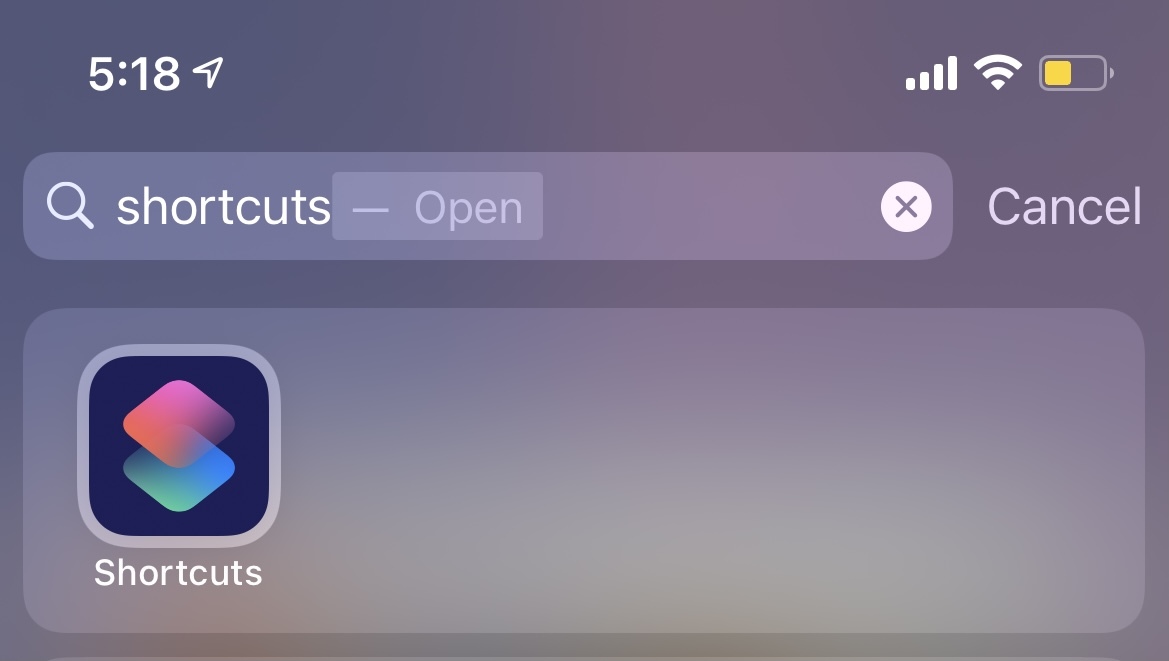 iPhone Shortcuts option