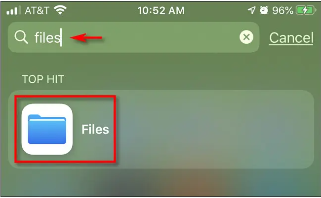 tap files in search box on iphone or ipad